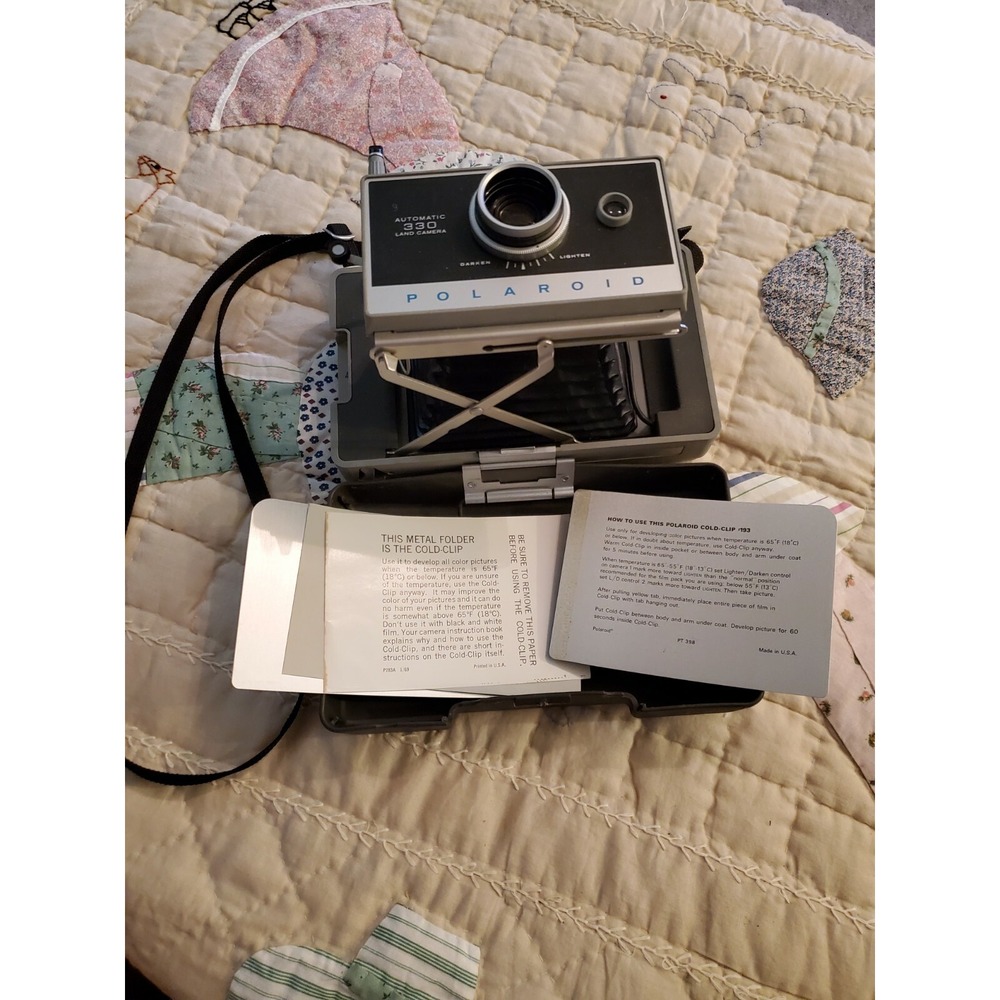 Polaroid Automatic 330 Land Camera With Cold Clip Plate and strap Vintage